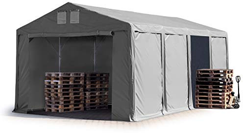 TOOLPORT Tendone deposito 5x8 m Tendone Industriale Tendostruttura con Altezza Laterale 3m Grigio telone in PVC 850 N Impermeabile utilizzo continuativo con Apertura con Cerniera