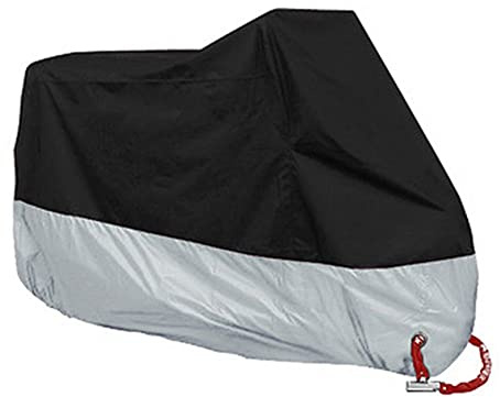 ANFTOP Motorrad Abdeckung 2XL Staub Regen Schutz mit Loch im Freien Schwerer wasserdichter Sonne UV Schutz mit beweglicher Lagerung Beutel Schwarzes Silber Garage Scooter Abdeckplane XXL