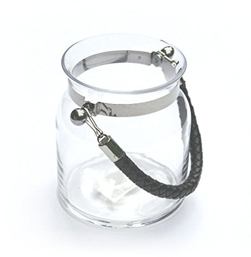 Windlicht Laterne Teelichthalter Comare Mini Glas klar Silber mit Seilgriff schwarz