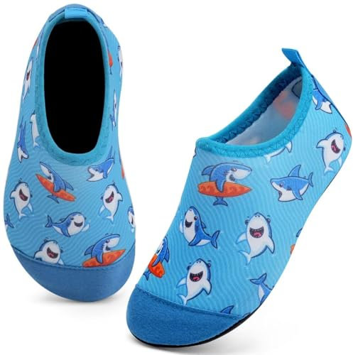 IceUnicorn Badeschuhe Kinder Schwimmschuhe Jungen Mädchen Strandschuhe Baby Aquaschuhe Barfußschuhe Kleinkind Wasserschuhe(Hai, 28/29 EU)