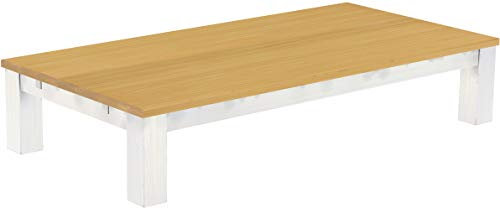 B.R.A.S.I.L.-Möbel Brasilmöbel Couchtisch Rio Classico 200x100 cm Eiche hell Weiß Wohnzimmertisch Holz Tisch Pinie Massivholz Stubentisch Beistelltisch Echtholz Größe und Farbe wählbar