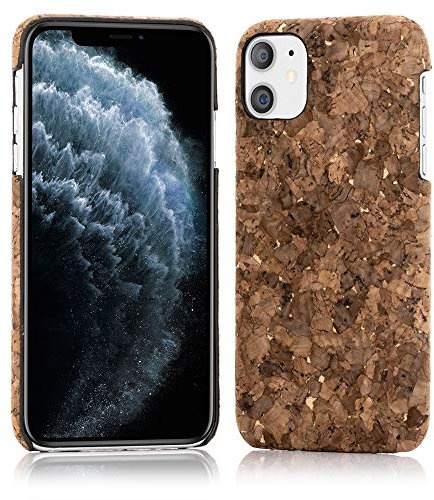 NALIA Kork Hülle kompatibel mit iPhone 11, Natur-Holz Hardcase Design Cover Muster Schutzhülle Dünn, Holzhülle Handy-Tasche Cork Phone Case Backcover Handyhülle Bumper, Motiv:Dark Cork