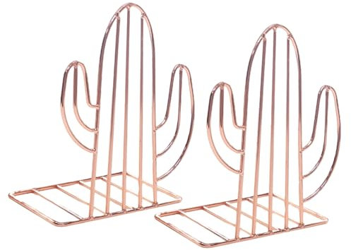 LIOOBO 1 Pair Metal Book Ends Cactus Shape Book Stopper Desktop Book Display Rack for Movies Dvds Magazines Video Games