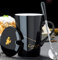 Keramikbecher 12 Sternbilder Kreative Becher Mit Löffeldeckel Schwarz Und Gold Porzellan Sternzeichen Milch Kaffeetasse Trinkgeschirr Paar Tasse, BK 2PCS Juxie
