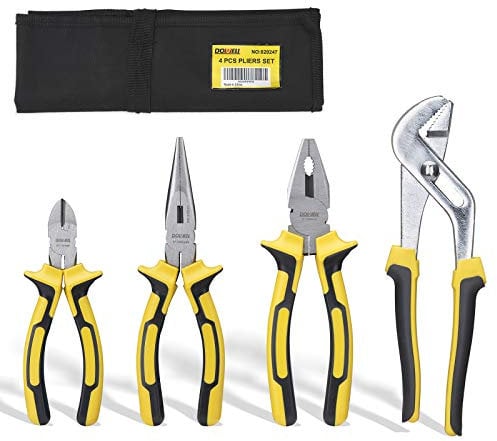 DOWELL Pinze Set 4 Pezzi con Sacchetto di Stoccaggio Pinze Set 8 Pollici Long Naso Pinze 8 Pollici Linesman Pinze 6 Pollici Diagonale Pinze 10 Pollici Groove Joint Pinze