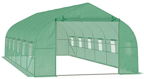 Outsunny Invernadero de Exterior Invernadero de Túnel 8x3x2 m Invernadero de Jardín con 12 Ventanas y Puerta Enrollable para Cultivo Plantas Tomates Verduras Acero y PE 140 g/m² Verde