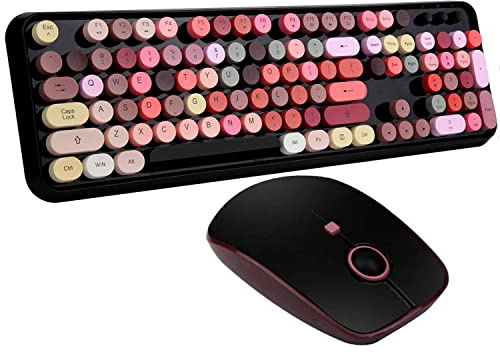 SADES - Juego de Teclado y ratón inalámbricos, conectividad fiable de 2,4 GHz para PC, portátil, Smart TV y más (Negro Colorido)