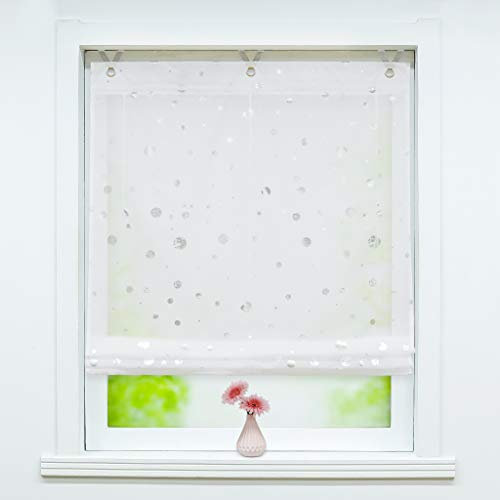 Joyswahl Voile Ösenrollo Schlichte Ösenraffrollo mit Glanzdruck »Daria« Schals Wohnzimmer Raffrollo mit Hakenaufhängung, ohne Bohren BxH 100x130cm, Kreis, 1 Stück