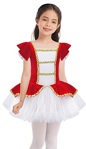 YiZYiF Enfant Fille Costume Showman Cirque Ringmaster Déguisement Noël Carnaval Halloween Tutu Robe Danse Performance Robe Soirée Fête Journée des Enfants 4-14 Ans Rouge 13-14 ans