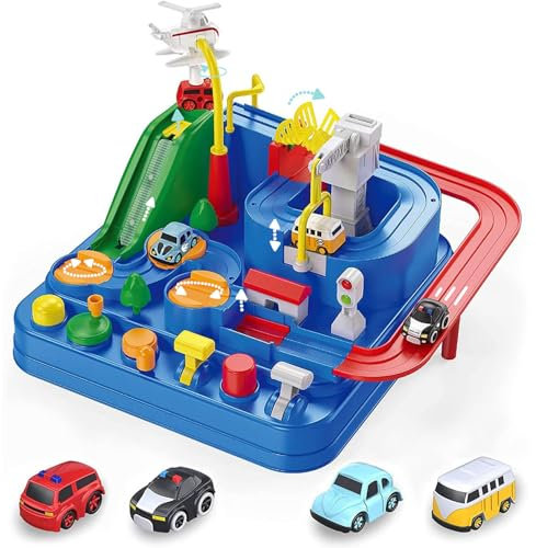 TODARRUN Cars Race Track Toys for Kids 3 4 5 6 7 8 Year Old Boys Girls Gifts,Car Adventure City Rescue Preschool Educational Toys, Vehicle Puzzle Car Track Playsets