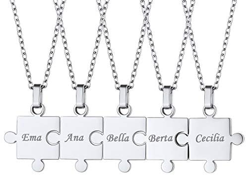 Custom4U Best Friend Necklace Women Jigsaw Necklace Engraved BFF Necklace for 5