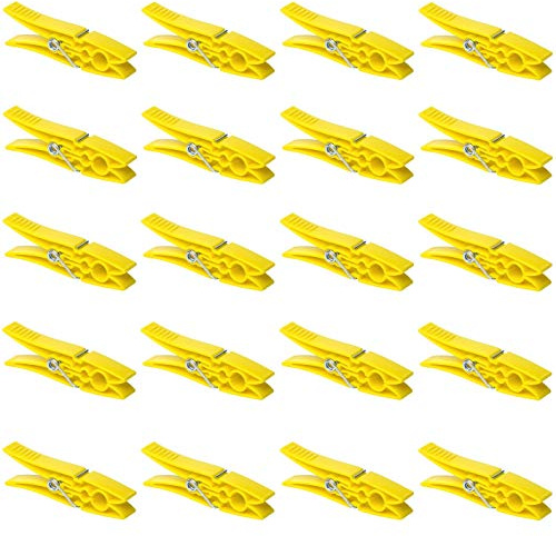 20 Clothes Pegs Plastic Washing Line Socks Towels Yellow