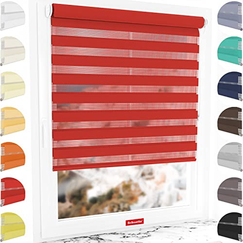 Schuette® Rollo ohne Bohren & mit Bohren 2in1 ● Tag & Nacht Doppelrollo Kollektion: Red Rose (Rot) ● 100 x 230 cm (Breite x Höhe) ● Suprafix Klemmrollo = Klemmfix 2.0 ● 60s Montage mit Video