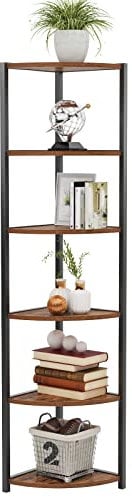 sogesfurniture Scaffalatura angolare per libreria con 6 ripiani, scala, scaffalatura per piante, per soggiorno, camera da letto, ufficio, design industriale, 34 x 34 x 165 cm