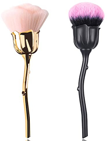 JERCLITY 2 Pieces Rose Makeup Brushes Blush Brush Large Face Powder Makeup Brushes for Powder Cosmetic Nail Dust Brush Loose Powder Brush Makeup Manicure Dust Remover Brush for Clean (Black&Gold)