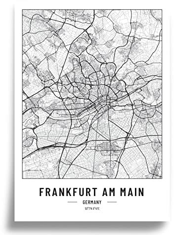 Poster Stadtplan A2 | Moderne minimalistische wandbild Stadtkarten | Schwarz Weiß deko haushalt |w anddeko Kunstdrucke für Wanddekoration weltkarte | Geschenk fur haus | Papier 250gr