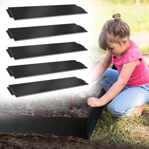 VA-Cerulean Rasenkante, 20m Schwarz Verzinkt Mähkante,Beeteinfassung,Palisade,Metall Beetumrandung für Gartenpflanzen und Gemüseanbau(100x15cm,20 Stück)