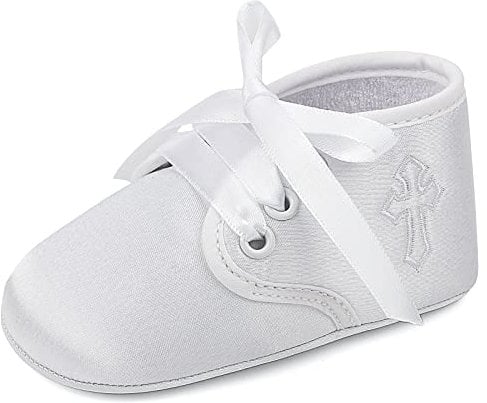 LACOFIA Baby Boys Girls Christening Shoes White Soft Sole Infant Baptism Crib Shoes Prewalkers 6-12 Months