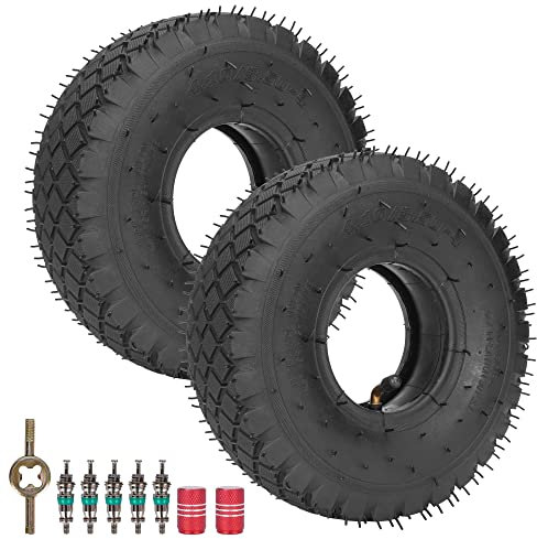 RUTU (2-Pack) 4.10/3.50-4 Ersatzreifen + Innenrohr mit gebogenem Ventilstiel für Rasenmäherhandkhrorrow Anhänger Dollies Wagon Snowblower Go Kart Chipper All Purpose Utility