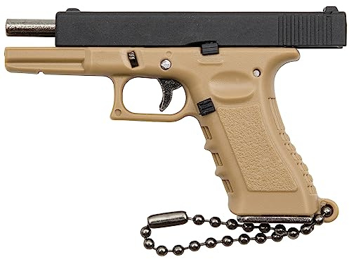 Zhongren Tactical Mini Pistolet Porte-clés 1: 3 Métal avec pièces Mobiles Modèle de Pistolet réaliste Collection Pendentif Sac Charm pour Hommes Armée Fan Boyfriend Cadeau (Marron)