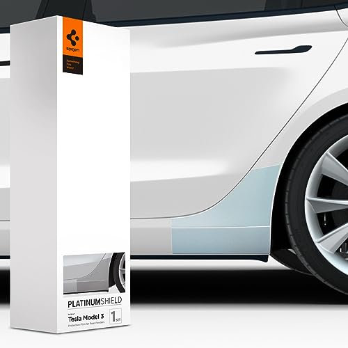 Spigen PlatinumShield Auto Paint Protection Film for Tesla Model 3 (2022-2025) Fender, 1 Set (Left 1 piece, Right 1 piece, squeegee, 1 cleaning cloth), Transparent, All-inclusive set