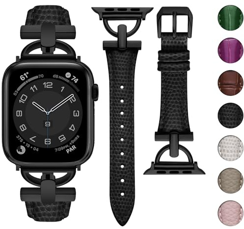 wutwuk Lederarmband Kompatibel mit Apple Watch Armband 42mm(S10/11) 41mm 40mm 38mm Schlank Leder Ersatzband mit D-förmiger Schnalle für iWatch SE/11/10/9/8/7/6/5/4/3/2/1 Damen Frauen Schwarz