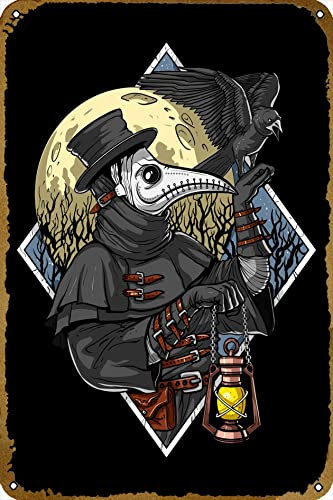Plague Doctor Poster Metall Blechschild Vintage Wanddekoration für Zuhause Tor Bars Restaurants Cafes Store Pubs Schild Geschenk Metallschild 20,3 x 30,5 cm