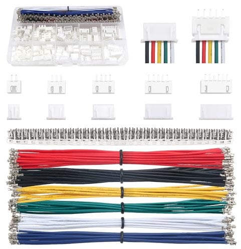 Lyeteung 420 Stück 2.54mm JST Stecker Kit, JST-XH 2/3/4/5/6 Pin Gehäuse Adapter Kabel Stecker Buchse Stecker und Buchse, mit 22 AWG Vorgekräuseltem Kabeldraht und Pin-Crimpklemme (Doppelt)