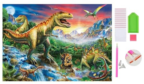 DOUKOYEE Diamond Painting für Erwachsene Kinder DIY 5D Diamant Painting Blume Tiere Katze Landschaft Dinosaurier Malen nach Zahlen Diamant Anfänger Home Wall Decor 30x40cm (H-Dinosaurier)
