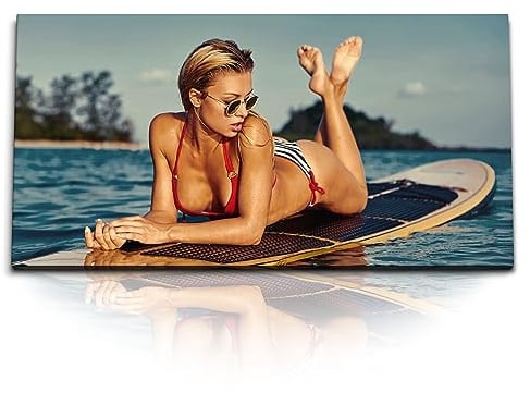 Paul Sinus Kunstdruck Bilder 120x60cm Schöne Frau auf Surfbrett Sexy Bikini Meer
