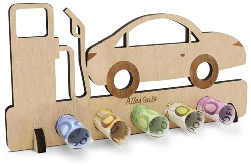 Sugeru Geldgeschenke Geburtstag - deko | Geldgeschenk Reise | Geschenke aus Holz - Geschenke Geldgeschenk für Frauen und Männer | Urlaubskasse Spardose | Camping Deko (Autotankstelle)