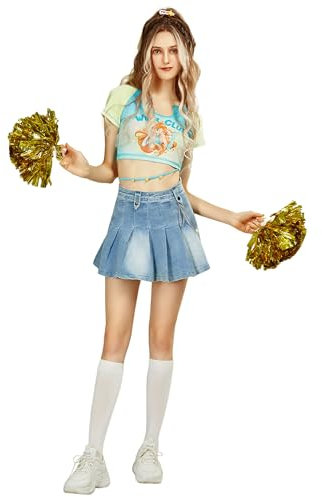 Winx Club Damen Crop Top Bloom Rundhals T-Shirt Cheerleading Outfit Kurzarm Basic Crop Tank Top, Blau/Gelb, M