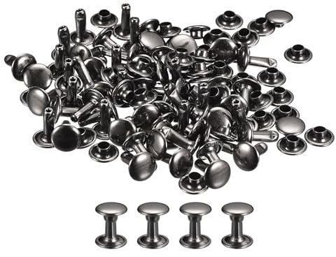 QUARKZMAN Remaches de Cuero 100 Juegos, Remache de Tapa Doble de 6x8mm, Remache de Pernos Metálicos para Reparación de Artesanía Cuero, DIY Cartera Cinturón Bolsa Zapato, Color Pistola-Negro