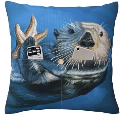 Seeotter Kissenbezug, Leinen, dekorativer quadratischer Kissenbezug mit Tasche, für Schlafzimmer, Wohnzimmer, Sofa, Heimdekoration, 45,7 x 45,7 cm