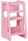 HOMCOM Torre de Aprendizaje para Niños Taburete Infantil con Altura Ajustable en 3 Posiciones y Plataforma Antideslizante para Cocina Comedor Baño 47x47x90 cm Rosa
