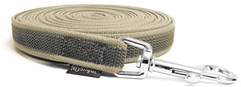 Mystique® Gummierte Schleppleine 20mm mit Handschlaufe Standard Karabiner beige 15m