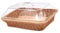 Folpus Woven Bread Basket with Lid Serving Tray Food Storage Dustproof Food Serving Basket Handwoven Fruit Basket for Cafe Picnic Home, small