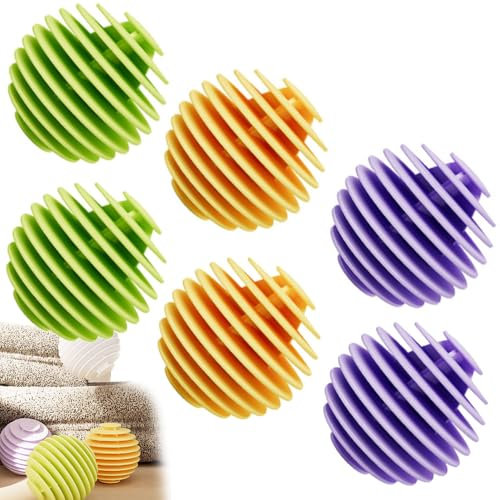 Bmeigo 6PCS Tumble Dryer Balls, Reusable Laundry Ball for Washing Machine Rubber Non-melt Soft Energy Saving Clothes Washing Balls for Home Dormitory(Green, Purple, Yellow)
