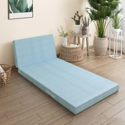 XXIUDEE Faltmatratze, Einzelbett, tragbar, Tagesbett-Matratze für Wohnheim, Camping, Reisebett, Gästebett-Matte, waschbarer Bezug und Druckentlastung, Bodenmatratze (200 x 70 x 5 cm, Blau)