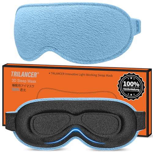 Augenmaske Schlafmaske Seitenschläfer,3D Schlafbrille Augenklappe für Herren Frauen bequem99.99%Licht Blockierende Augenbinde zum Schlafen für Nickerchen,Meditation,Reisen, Flugzeug,Schlafzimmer(Blau）