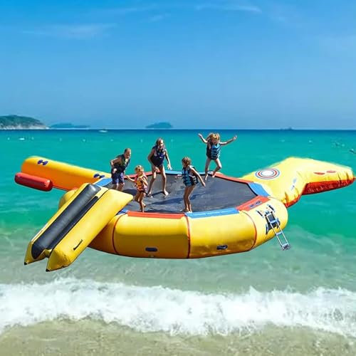 MBCEYLSTUB Inflatable Water Trampoline Padded Water Bouncer Lake Water Trampoline with Slide And Rope Ladder, Trampoline for Adults And Children,16.4Ft