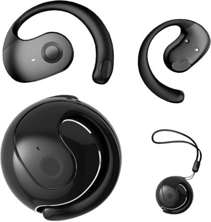 Auriculares Inalámbricos Deportivos Bluetooth 5.5 con HiFi Estéreo Cascos Inalambricos, Auriculares Running con Gancho,Reducción de Ruido Cascos para iPhone Samsung Huawei Xiaomi Android iOS (Black)