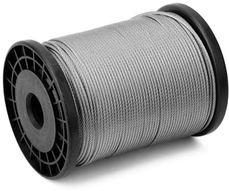 QWORK® Cuerda de acero 2 mm x 100 m, acero inoxidable 316, construcción 7x7, resistencia a la rotura de 160 kg, ultra resistente al óxido para uso en interiores y exteriores