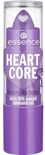 essence HEART CORE fruity lip balm, Nr. 06, Violett, glättend, pflegend, mit Ölen, natürlich, glänzend, vegan, ohne Konservierungsstoffe, ohne Parabene, ohne Mikroplastikpartikel, 1er Pack (3g)