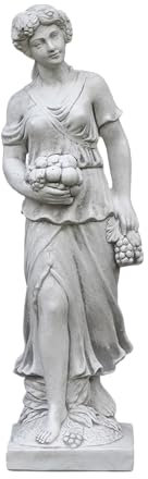 gartendekoparadies.de Statue Herbst - Skulptur der Vier Jahreszeiten, H. 100 cm, 53 kg, Grau, frostsicher aus Steinguss für Außenbereich