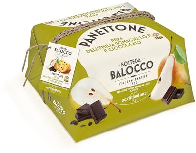 BOTTEGA BALOCCO - Panettone Pera dell'Emilia Romagna I.G.P. e Cioccolato 750gr - Incartato a Mano - Realizzato in collaborazione con Agrimontana