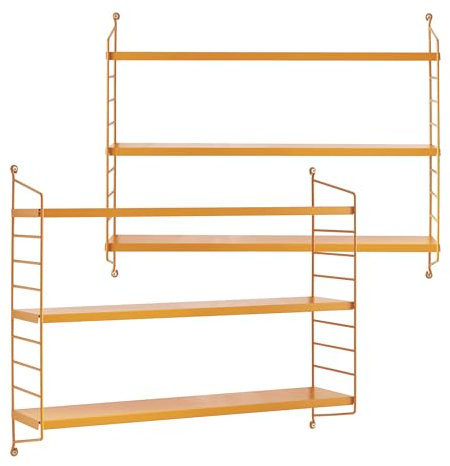 [en.casa] Modulares Wandregal Strängnäs 2er Set Metallregal Orange Hängeregal mit 3 Regalböden Badregal Küchenwandregal Wandablage Wohnzimmer