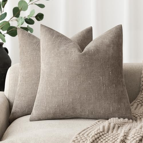 Foindtower Kissenbezug 45x45 2er Set Helleres Taube Chenille Kissenbezüge Sofakissen Kissenhüllen Neutral Design, weiche luxuriöse dekorative Dekokissen für Couch Bett Schlafzimmer Heimdekoration
