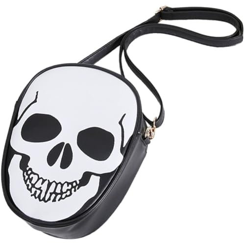 Lpitoy Damen Skelett-Handtasche, Neuartige Totenkopf-Design, Weiche PU-Material, Umhängetasche, Schwarz, 24*19cm, Schädel-Muster, Böhmisch, Reißverschluss, Leicht, Für Frauen, Alltagsnutzer