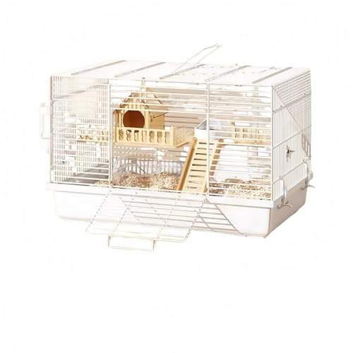 woxefo Hamsterkäfig, Nagerkäfig, Mäusekäfig Hamster Zweistöckiger Kleiner Käfig, Lüftungsgitter, Zubehör inklusive, aus weiß lackiertem Metall und Kunststoff(Weiß,47 * 30 * 30cm)